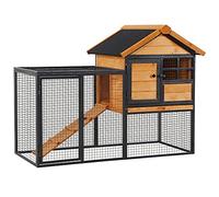 PawHut Conejera Exterior 2 Niveles con Rampa 122x63x92 cm Madera y Gris