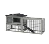 PawHut Conejera Exterior de Madera 150x52x68 cm Jaula para 1-2 Conejos Gris