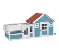 PawHut Conejera Exterior de Madera 162,5x59,2x77,6 cm Jaula para Conejo Grande con 2 Ventanas de Decoración 2 Ruedas 1 Puerta 1 Rampa y Techo de