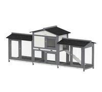 PawHut Conejera Grande de Madera de 2 Niveles para Conejos y Cobayas, con 2 Zonas Laterales de Ejercicio, Techo Impermeable, Bandeja Extraíble y Rampa, 230 x 53 x 93,5 cm, Gris Claro
