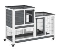 PawHut Conejera Interior de Madera con Ruedas para Conejos Mascotas Pequeñas Rampa 2 Bandejas Extraíbles 110x50x86 cm Gris Aosom España
