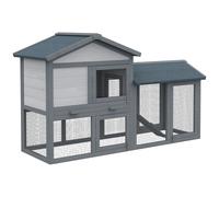 PawHut Conejera Madera de Exterior Jaula para Conejo Cobaya y Animales Pequeños Gris 147X54X84Cm