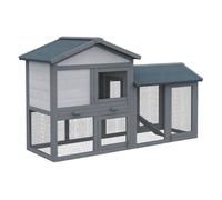PawHut Conejera Madera de Exterior Jaula para Conejo Cobaya y Animales Pequeños Gris 147X54X84Cm