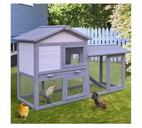 PawHut Conejera Madera de Exterior Jaula para Conejo con Bandeja Extraíble Rampa Antideslizante Incorporadas Puertas Gran Espacio de Actividades 147x54x84 cm Gris
