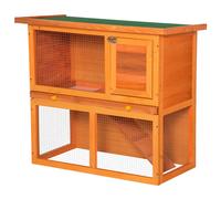 PawHut Conejera Madera Jaula para Conejo 2 Pisos con Techo Abatible y Bandeja marrón 90X45X80Cm