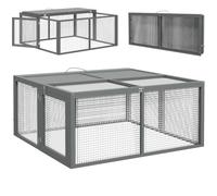 PawHut Conejera para 2-3 Conejos 110 x 105 x 50 cm - Gris | Recinto para conejos de madera plegable portátil, techo abrible, recinto para cobayas, jardín exterior