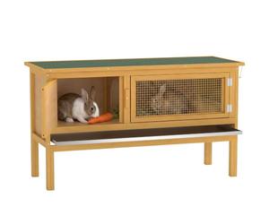 PawHut Conejera para Conejillos de Indias con Techo abatible 115x44x65 cm | Casa de conejo exterior, jaula para conejos pequeños