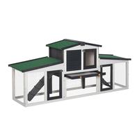 PawHut Conejera de Madera Jaula para Conejos con Techo Abatible Escalera y Bandeja Extraíble Conejera para Exterior 197x49x86 cm Gris