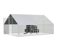 PawHut Conjunto de 1 Gallinero de Madera con 2 Nidos Bandeja Extraíble 150x100x96,5 cm y 1 Gallinero para Exterior Grande de Acero Galvanizado 3x8x2 m