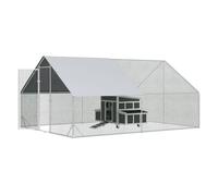 PawHut Conjunto de 1 Gallinero de Madera con Ventana Puerta Nido Bandeja Extraíble 147x93,5x89,5 cm y 1 Gallinero para Exterior Grande de Acero Galvanizado 3x4x2 m