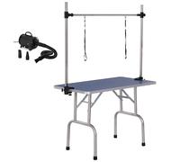 PawHut Conjunto para Mascotas 2800W 40x16x20 cm 107x60x170 cm Negro y Azul | Juego de Secador de Pelo para Perros, Mesa de Peluquería para Mascotas Plegable, Altura Ajustable