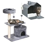 PawHut Conjunto para Mascotas Incluye 1 Árbol Rascador para Gatos Altura 81 cm y 1 Arenero Cubierto para Gatos con Bandeja Extraíble Pala 47x45x42 cm Gris
