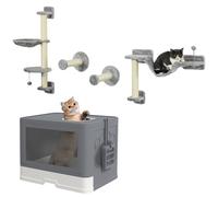 PawHut Conjunto para Mascotas Incluye 1 Estante de Escalada para Gatos de Pared de 4 Piezas y 1 Arenero para Gatos con Cubierto Pala Cepillo 2 Puertas