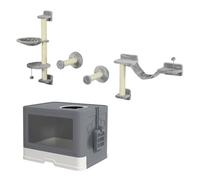 PawHut Conjunto para Mascotas Incluye 1 Estante de Escalada para Gatos de Pared de 4 Piezas y 1 Arenero para Gatos con Cubierto Pala Cepillo 2 Puertas