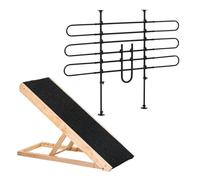 PawHut Conjunto para Mascotas Juego de Separador de Coche para Perros Ajustable y Rampa Plegable para Perros con Altura Ajustable 87-135x85-120 cm 90x40x61 cm Negro y Natural
