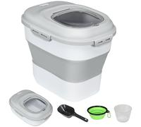 PawHut Contenedor de Comida para Perros 25L con Ruedas Taza Medidora Cuenco Plegable y Cuchara Gris Aosom España