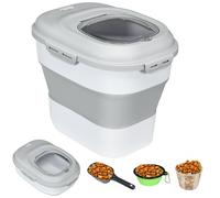PawHut Contenedor de Comida para Perros Plegable 25L Contenedor de Pienso con Ruedas Taza Medidora Cuenco Plegable y Cuchara Contenedor de Comida para