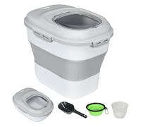 PawHut Contenedor de Comida para Perros Plegable 25L Contenedor de Pienso con Ruedas Taza Medidora Cuenco Plegable y Cuchara Contenedor de Comida para