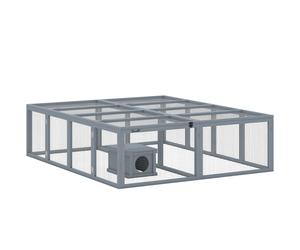 PawHut Corral para conejos de madera con 2 puertas Casa refugio para 2-4 conejos enanos 180,4 x 150 x 48 cm Gris