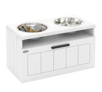 PawHut Cuenca elevada Perros alimentador Lento, cajón Grandes, Blanco | Dos cuencos de acero inoxidable