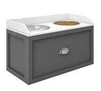 PawHut - Cuenco para Perros elevados, diseño de Gato Elevado, 2 en 1, cajón, 2 Cuencos de 2 L, Acero Inoxidable. y Madera Blanco Gris