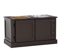 PawHut Cuencos elevados Perros Grandes comedero Elevado Café | Con almacenamiento, dos platos de acero inoxidable, comedero para cachorros de interior.