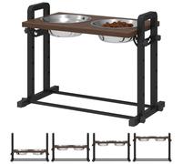 PawHut Cuencos elevados soporte 4 alturas ajustables razas grandes marrón | Cuencos elevados, 2 cuencos de inox, estación de alimentación, 3 ángulos ajustables, razas pequeñas y medianas
