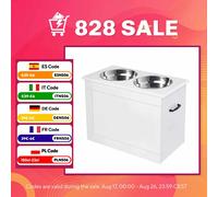 PawHut Cuencos para Perros con 2 Tazones de Acero Inoxidable y Espacio de Almacenaje Oculto 60x30x41 cm Blanco BLANCO 60x30x41 cm