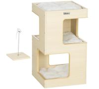 PawHut Cueva Gato 3 Niveles Casa Gato con Cojín 34x34x60 cm Roble | Cama para gatos, tienda para gatos, casa para mascotas.