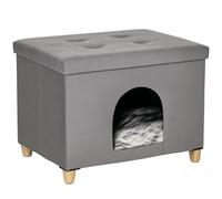 PawHut Cueva para Gatos 2 en 1 Taburete Reposapiés 60x45x44,5 cm Gris