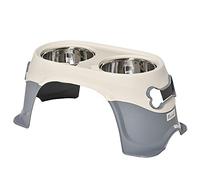 Pawhut Doble cuenco para perros elevado de acero inoxidable y plástico con patas antideslizantes, 47 x 25 x 20 cm, blanco y gris