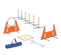PawHut Dog Agility Equipment, Set de Entrenamiento de Agilidad para Mascotas de 7 Piezas con Postes de Tejido, Anillo de Salto, Valla, Caja de Pausa, Bolsa, Kit de Pista de Entrenamiento de