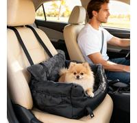 PawHut Dog Car Seat for Small Dogs, Dog Booster Car Seat with Fixed Buckle, Safety Leash, Washable Cover, Thickened Small Pets Travel Carrier Bed, 58 x 45 x 28 cm, Black