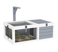 PawHut Enclos Tortuga, casa de tortuga terrestre exterior de madera con soporte de lámpara, 2 bandejas deslizantes, jaula para tortuga de tierra, conejo y animales pequeños - dom 81 x 48 x 31,5 cm,