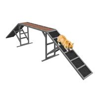 PawHut Equipo de Agilidad para Perros rampa de Madera Antideslizante Gris | Barra de seguridad, pista de obstáculos para mascotas, para parque y jardín, entrenamiento de caminata y pausa