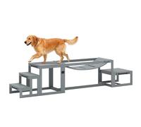 PawHut - Equipo de entrenamiento de agilidad para perros (3 piezas, cubierta suave, plataforma de pausa, escalera incluida, madera maciza, gris