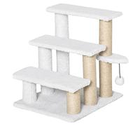 PawHut Escalera para Gatos, 3 peldaños, para Gatos, con columnas rascadoras, Pelota para Mascotas, Escalera para Perros de Felpa y Yute, 45 x 40 x 48 cm, Color Blanco