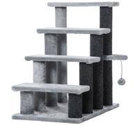 PawHut Escalera para Gatos con 4 Niveles Plataforma Poste Rascador y Bola Colgante de Juguete 60x40x64 cm Gris