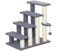 PawHut Escalera para Gatos de 4 Niveles Cubierto de Suave Franela Poste de Sisal Bola Colgante 60x40x64 cm Gris