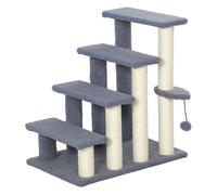 PawHut Escalera para Gatos de 4 Niveles Escalera para Mascotas Cubierto de Suave Felpa Poste de Sisal Bola Colgante Árbol Rascador para Gatos 60x40x64