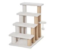 PawHut Escalera para Gatos de 4 Niveles, Escalera para Mascotas, Cubierto de Suave Felpa, Poste de Yute, Bola Colgante, Árbol Rascador para Gatos, 60x40x64 cm, Blanco