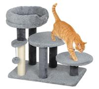 PawHut Escalera para gatos Escalera de 3 peldaños con cama Bola Escalera para perros Escalera para gatos de hasta 5 kg Peluche Gris 60 x 40 x 56 cm