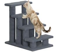 PawHut - Escalera para mascotas (4 peldaños revestidos, efecto lana rizada, para cama, altura y sofá, 61 x 41 x 60 cm), color gris