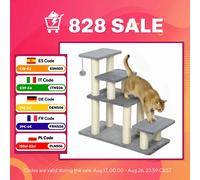 PawHut Escalera para Mascotas Ajustable de 3/4 Peldaños Escalera para Gatos con Postes Rascadores Bola Colgante Gris Gris