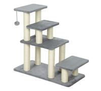 Pawhut escalera para mascotas ajustable de 3/4 peldaños, escalera para gatos con postes rascadores, bola colgante, para cama, sofá, alféizares, gris 0 cm