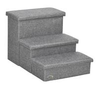 PawHut Escalera para Mascotas de 3 Peldaños Escalones para Perros Gatos con Espacio de Almacenamiento 63,5x42,5x40,5 cm Gris Gris
