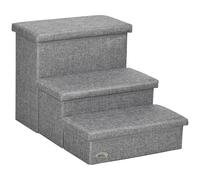 PawHut Escalera para Mascotas de 3 Peldaños Escalones para Perros Gatos con Tapas Abribles y Espacio de Almacenamiento 63,5x42,5x40,5 cm Gris