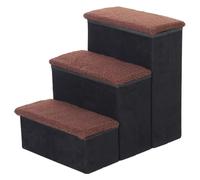 PawHut Escalera para Mascotas de 3 Peldaños Plegable 40x54x48 cm Negro | Tapas Abatibles, Espacio de Almacenamiento, 3 Escalones para Perros Gatos Pequeños, Vellón Bereber, para Cama Sofá