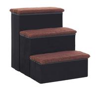 PawHut Escalera para Mascotas de 3 Peldaños Plegable 40x54x48 cm Negro | Tapas Abatibles, Espacio de Almacenamiento, 3 Escalones para Perros Gatos Pequeños, Vellón Bereber, para Cama Sofá