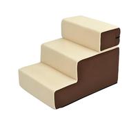 PawHut Escalera para Mascotas Perros Gatos de 3 Peldaños Desmontable y Funda Extraíble Portátil Carga 15 kg 54x40x39 cm Marrón y Beige